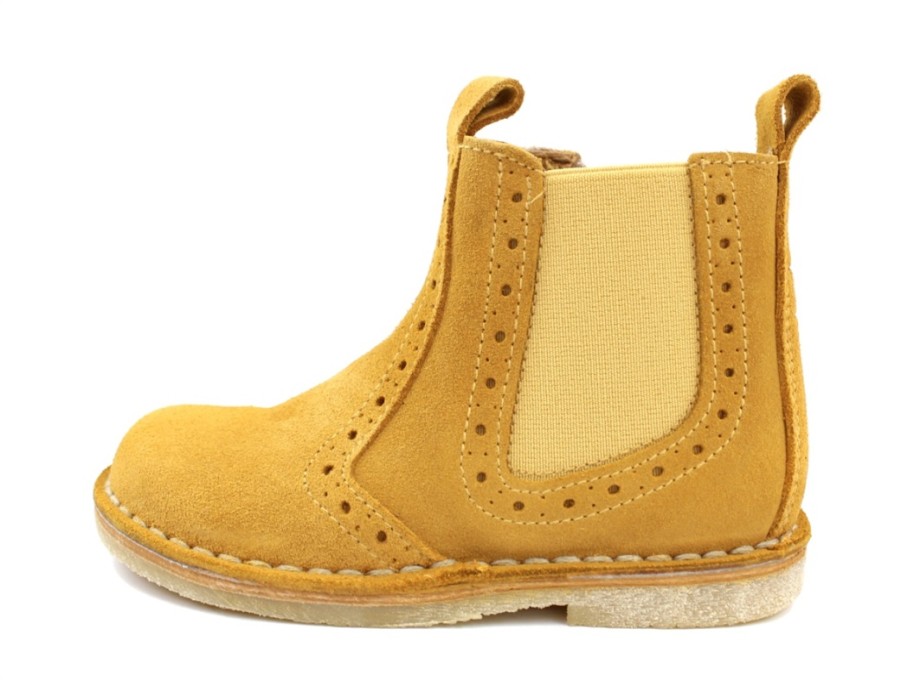 New Pom Pom Pom Pom Ancle Boot Light Mustard Suede With Elastic And Zipper