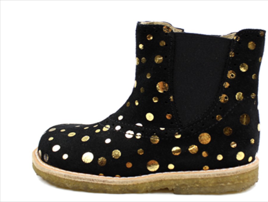 Best Pom Pom Pom Pom Ancle Boot Black Gold Dot With Elastic