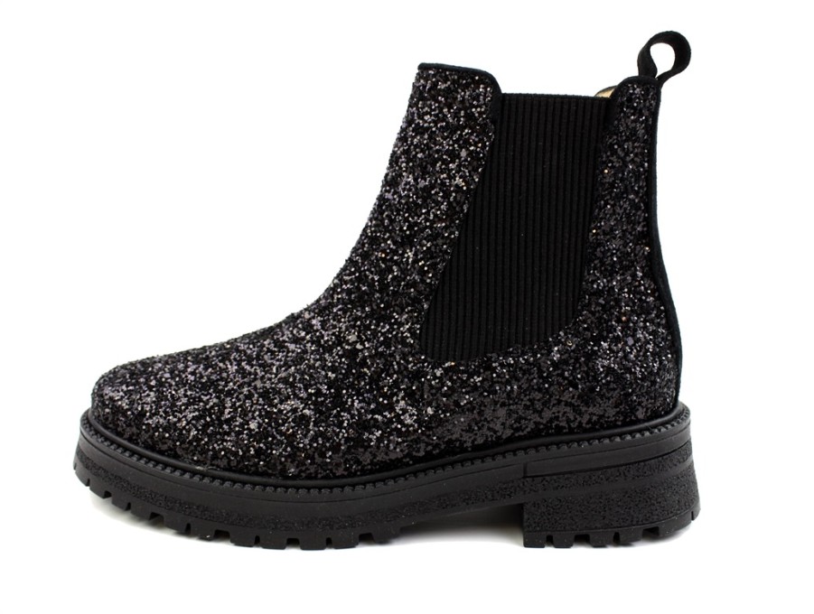 Online Angulus Angulus Black Glitter Ankle Boot With Elastic