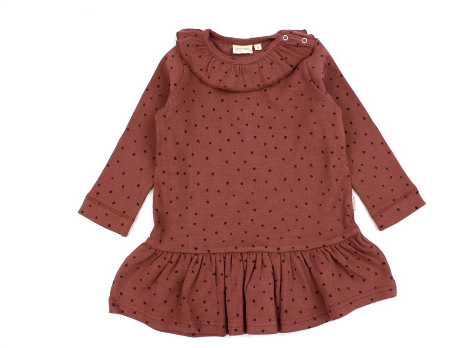 Online Petit Piao Petit Piao Berry Dust/Dark Red Dot Frill Dress