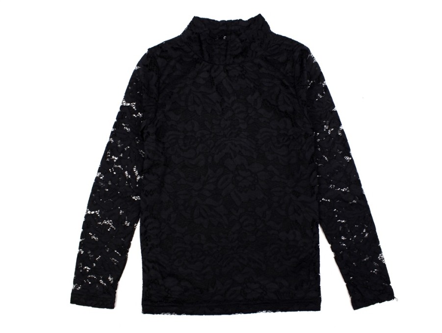 Hot Name It Name It Black Mock Neck Lace Top