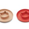 Clearance Liewood Liewood Cat Apple Red/Tuscany Rose Mix Silicone Plate Gordon (2-Pack)