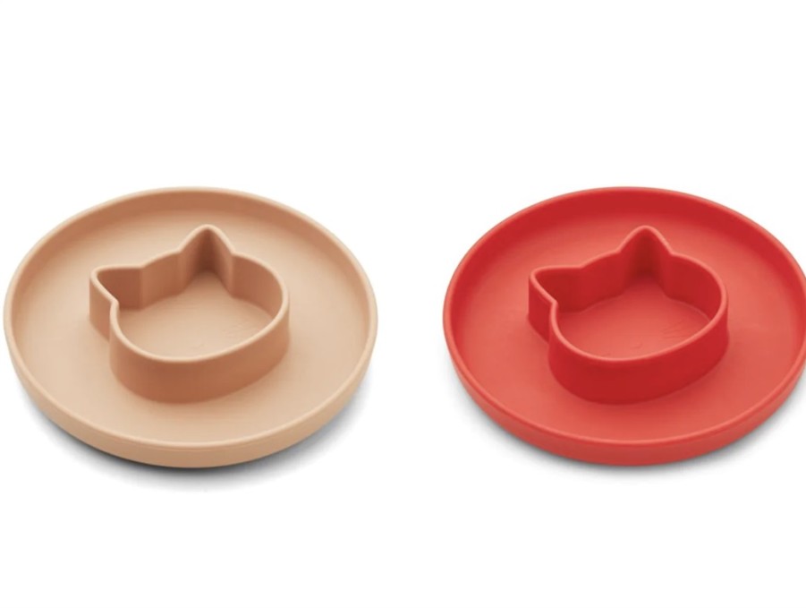 Clearance Liewood Liewood Cat Apple Red/Tuscany Rose Mix Silicone Plate Gordon (2-Pack)