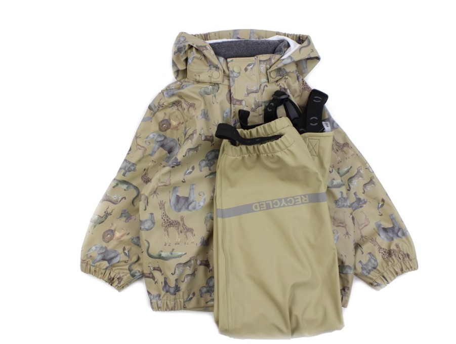 Clearance Mikk line Mikk-Line Olive Gray Rainwear Pants And Jacket Animal Print