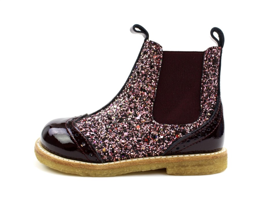 New Angulus Angulus Bordeaux Multi Glitter Ankle Boots With Perforated Pattern