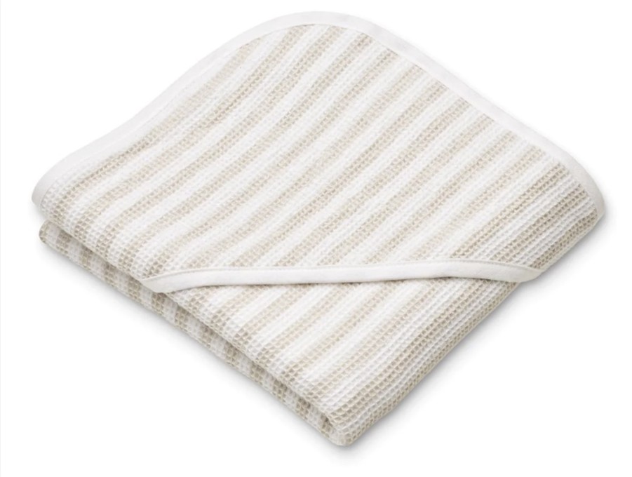 Clearance Liewood Liewood Stripe Crisp White/Sandy Hooded Baby Towel Caro