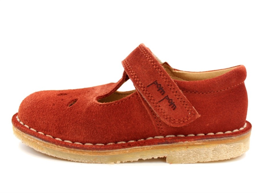 New Pom Pom Pom Pom Ballerina/Mary Janes Tomato Suede With Velcro