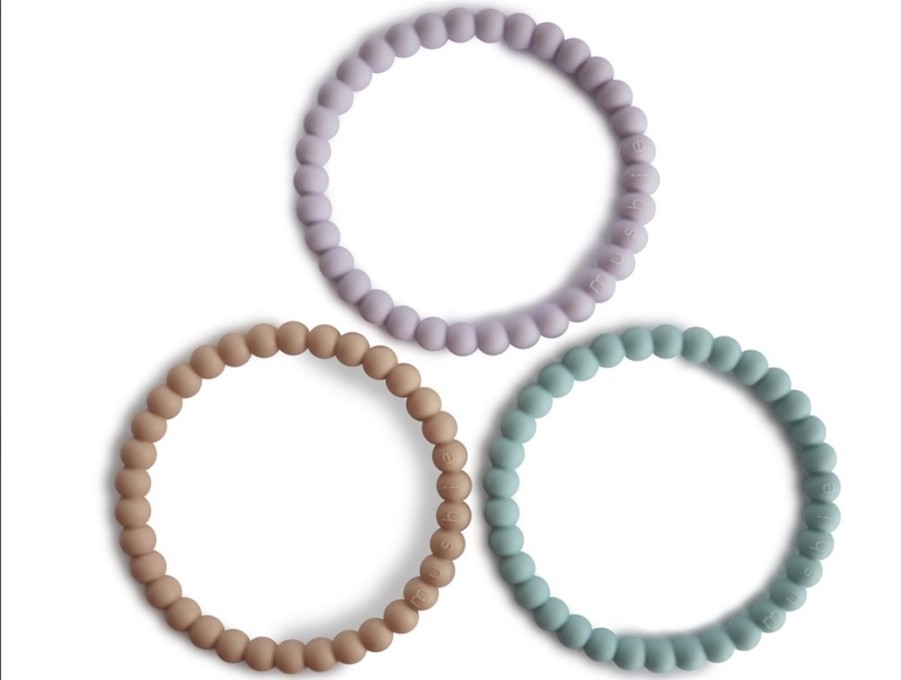 Hot Mushie Mushie Lilac/Cyan/Soft Peach Pearl Teething Rings (3-Pack)