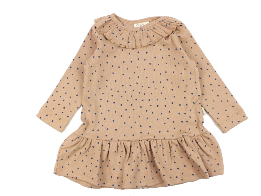 Online Petit Piao Petit Piao Cafe Rose/Denim Blue Frill Dot Modal Dress