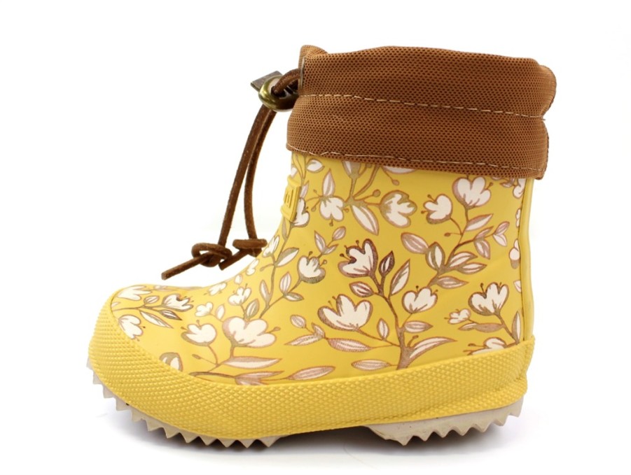 Clearance Bisgaard Bisgaard Winter Rubber Boot Short Mustard Flower With Wool Lining