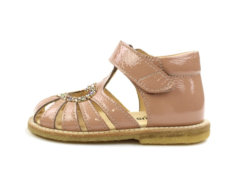 Hot Angulus Angulus Dark Peach Sandal With Heart, Multi Glitter Patent