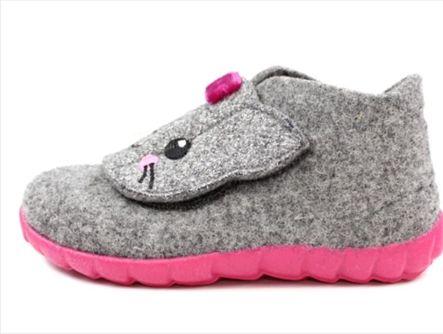 Wholesale Superfit Superfit Light Grey/Pink Slippers Happy With Cat Wool Felt