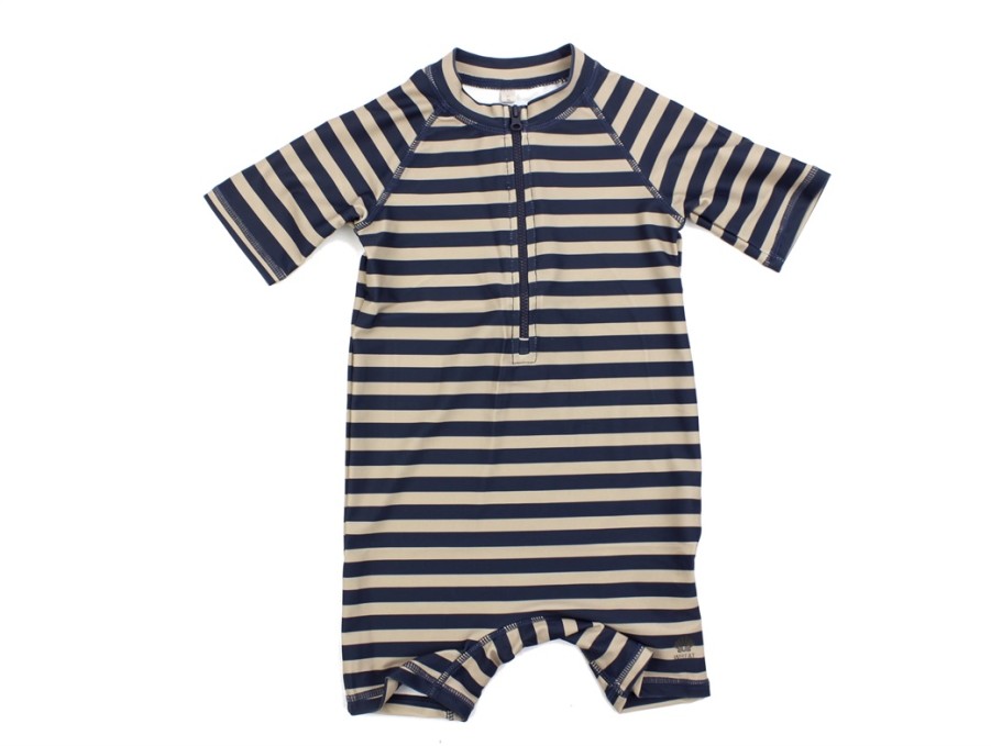 Best Wheat Wheat Ink Stripe Swimsuit Cas Upf 40+