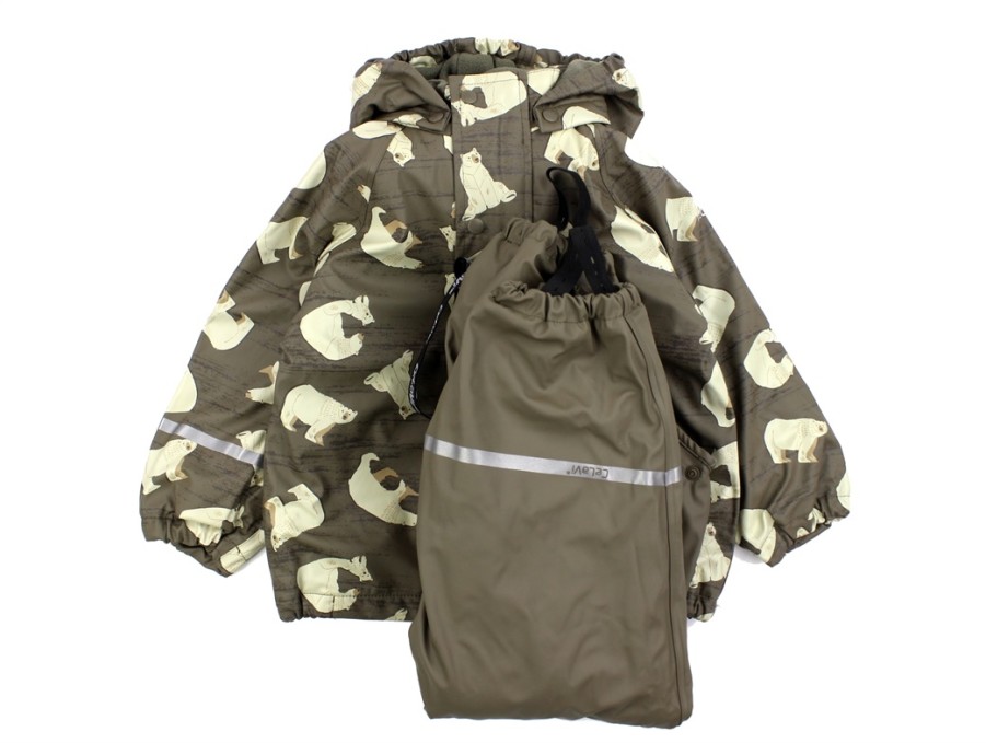 Wholesale Celavi Celavi Sea Turtle Printed Rainwear Pants And Jacket With Fleece Lining