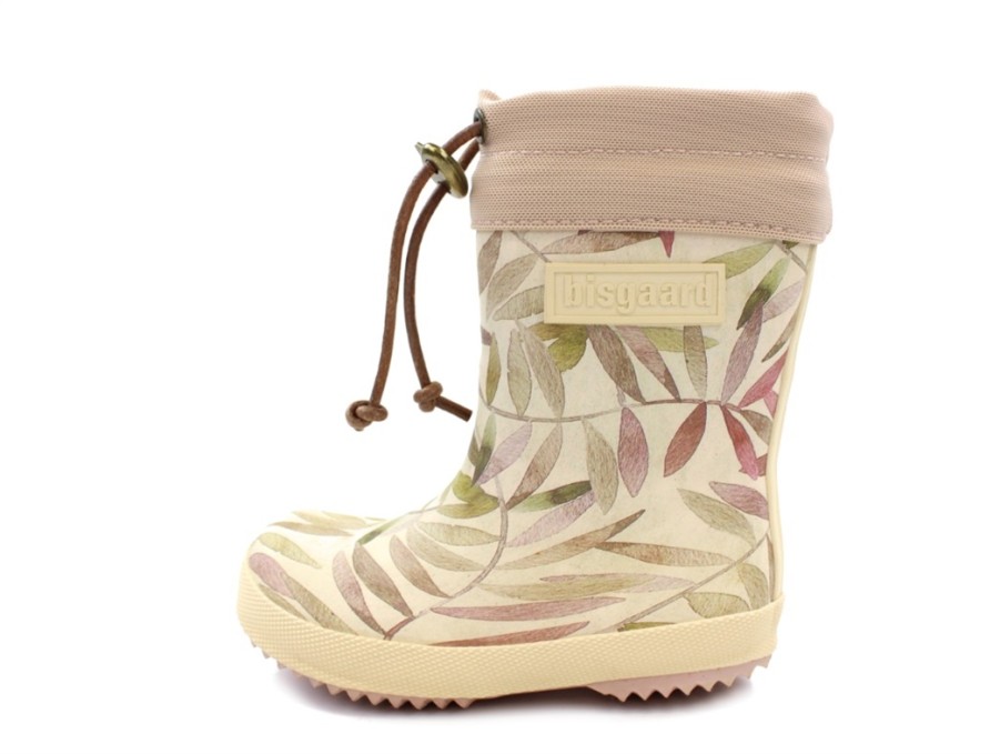 New Bisgaard Bisgaard Winter Rubber Boot Beige Leaves With Wool Lining