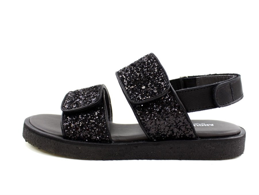 Best Angulus Angulus Black Glitter Sandal Velcro