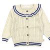 Online Petit Piao Petit Piao Nature White/Denim Blue Knit Cable Collar Cardigan