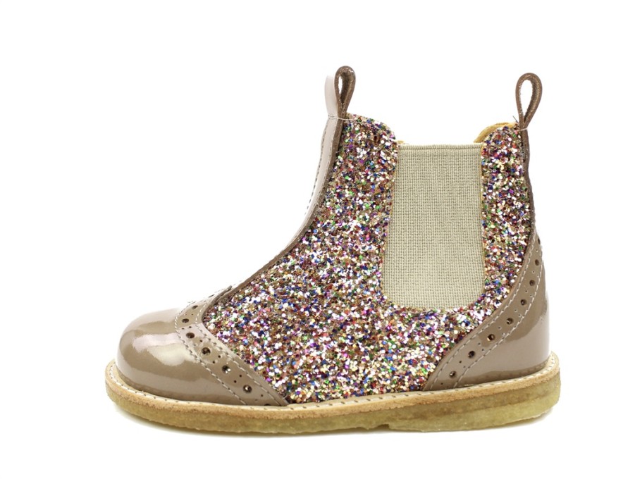 New Angulus Angulus Nougat Multi Glitter Ankle Boots With Perforated Pattern