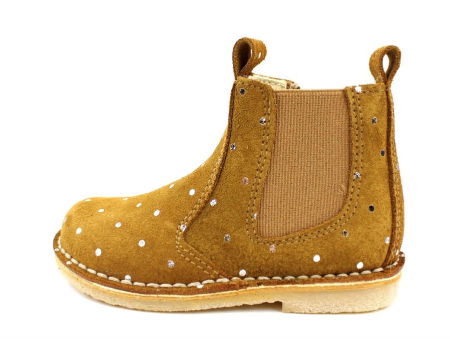 Wholesale Pom Pom Pom Pom Ancle Boot Camel Gold Dot With Elastic And Zipper