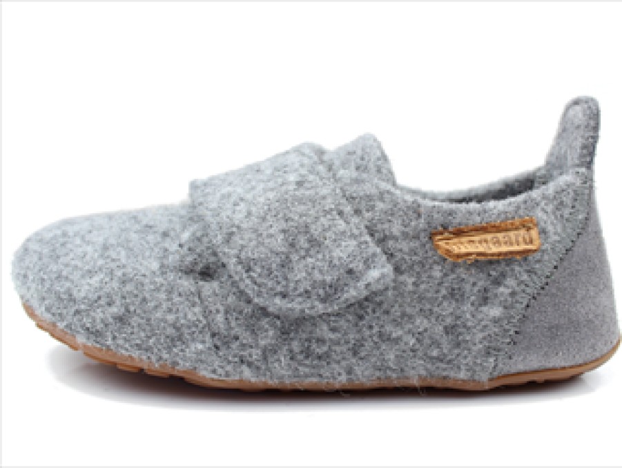 Clearance Bisgaard Bisgaard Grey Slippers With Velcro