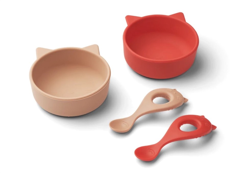 Wholesale Liewood Liewood Cat Apple Red/Tuscany Rose Mix Dining Set Evan Silicone (2-Pack)